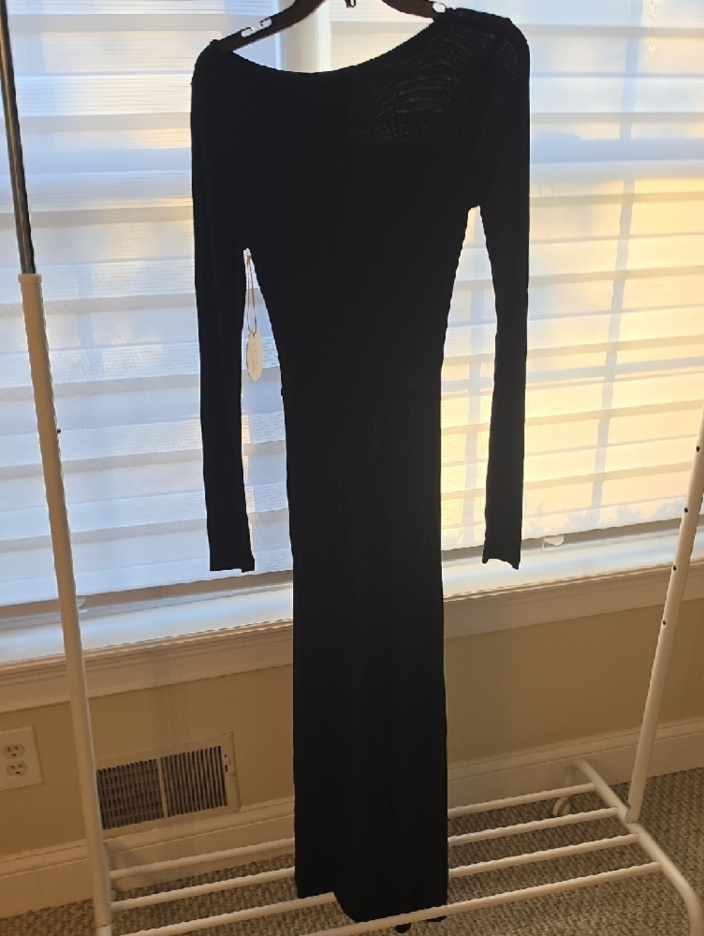 STAUD Gres Draped Long Sleeve Black Midi Dress Size S $395 - Picture 6 of 6